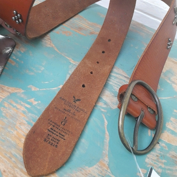 Genuine Leather Belt Ornate Metal Rivets Grommets - Picture 4 of 11